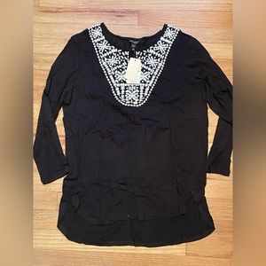 NEW Lucky brand woman’s black blouse embroidered size l large NWT